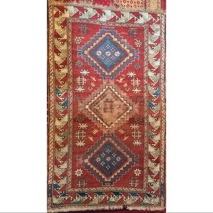 Pre 1900 Antique Handmade Kazak Wool Rug